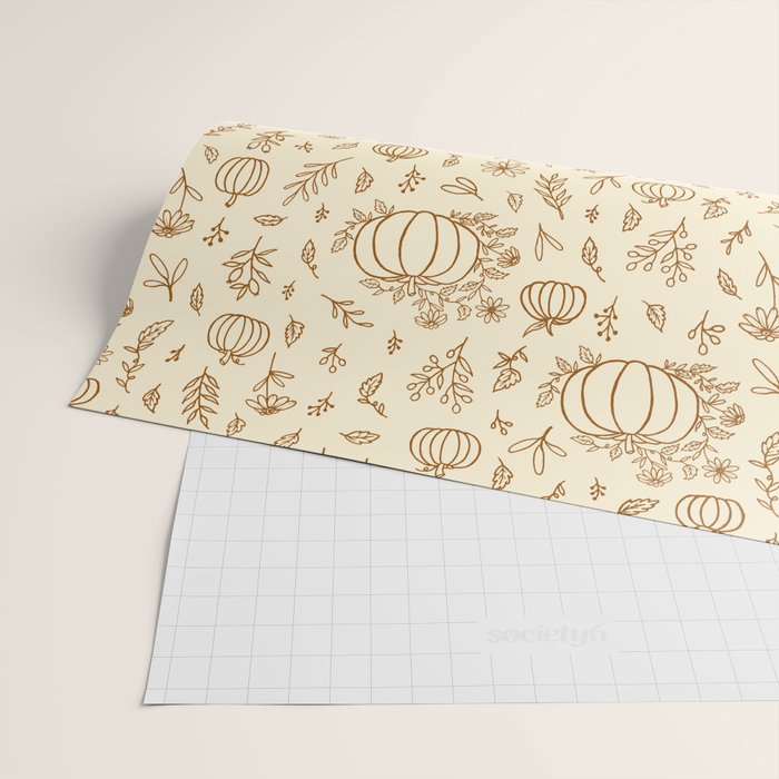 Floral Ink Pumpkin Pattern Wrapping Paper Gallery Image 2