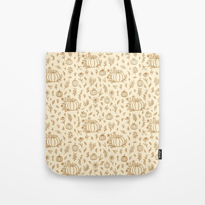 Floral Ink Pumpkin Pattern Tote Bag Gallery Image 1