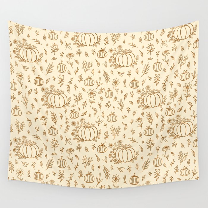 Floral Ink Pumpkin Pattern Wall Tapestry Gallery Image 4