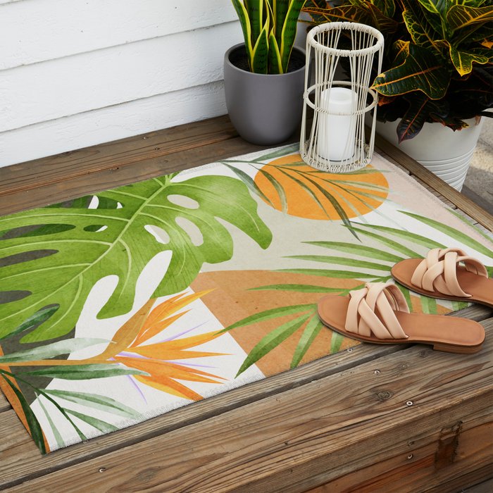 Abstract Art Tropical Leaves 20 Outdoor Rug Gallery Image 2