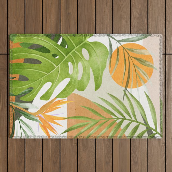 Abstract Art Tropical Leaves 20 Outdoor Rug Gallery Image 1