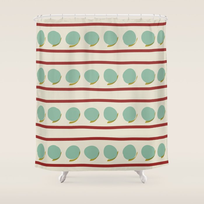 Rust and Light Teal Modern Circles and Lines Shower Curtain Gallery Image 1