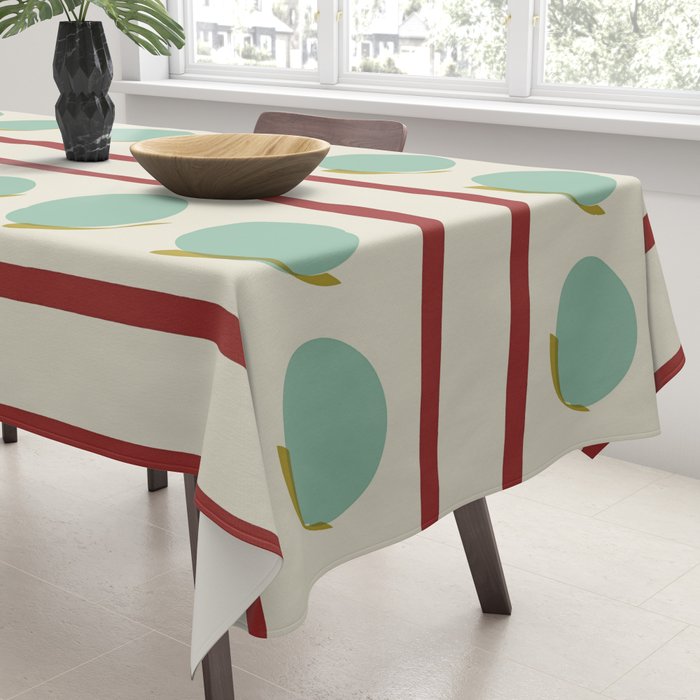 Rust and Light Teal Modern Circles and Lines Tablecloth Gallery Image 3