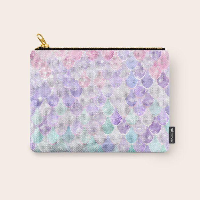 Cute Mermaid Pattern, Light Pink, Purple, Teal Carry All Pouch Gallery Image 1