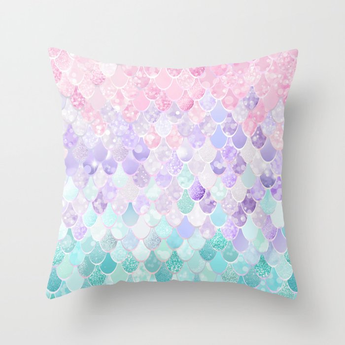 Cute Mermaid Pattern, Light Pink, Purple, Teal Throw Pillow Gallery Image 6