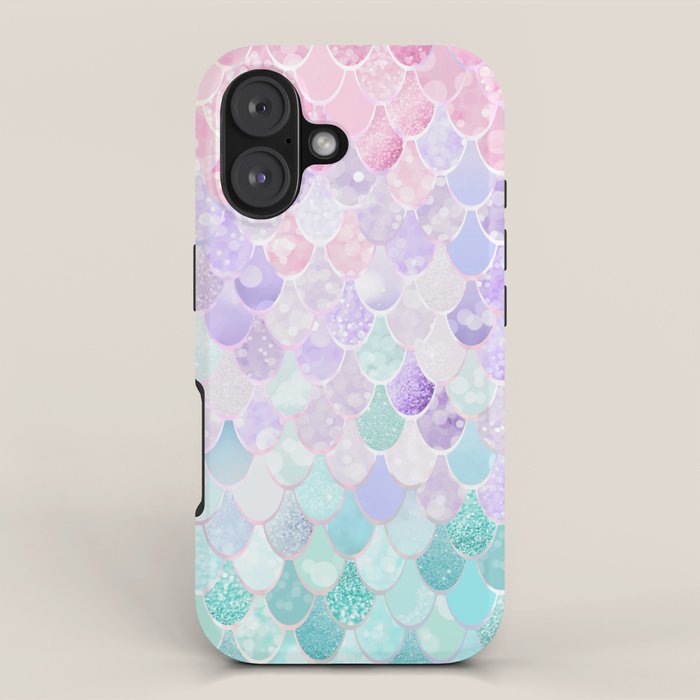 Cute Mermaid Pattern, Light Pink, Purple, Teal iPhone Case Gallery Image 1