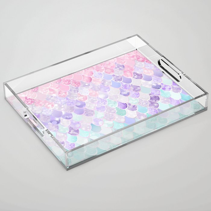 Cute Mermaid Pattern, Light Pink, Purple, Teal Acrylic Tray Gallery Image 1