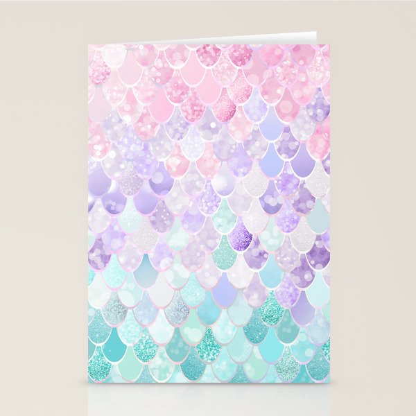 Cute Mermaid Pattern, Light Pink, Purple, Teal Stationery Card Gallery Image 1