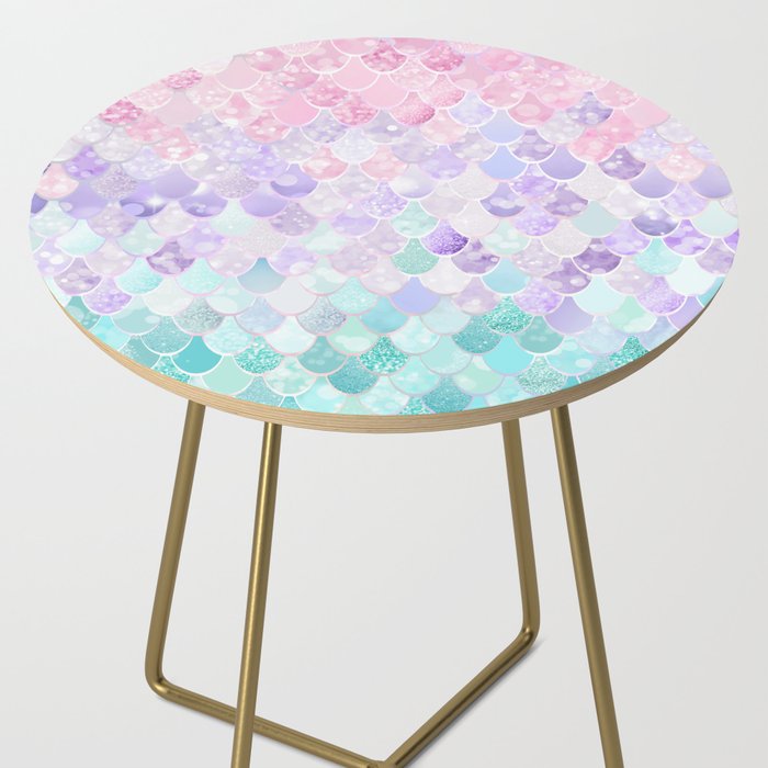Cute Mermaid Pattern, Light Pink, Purple, Teal Side Table Gallery Image 2