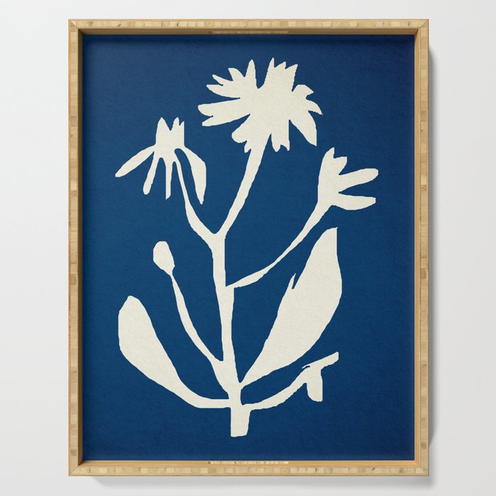 abstract botanical- blue flower Serving Tray Gallery Image 1