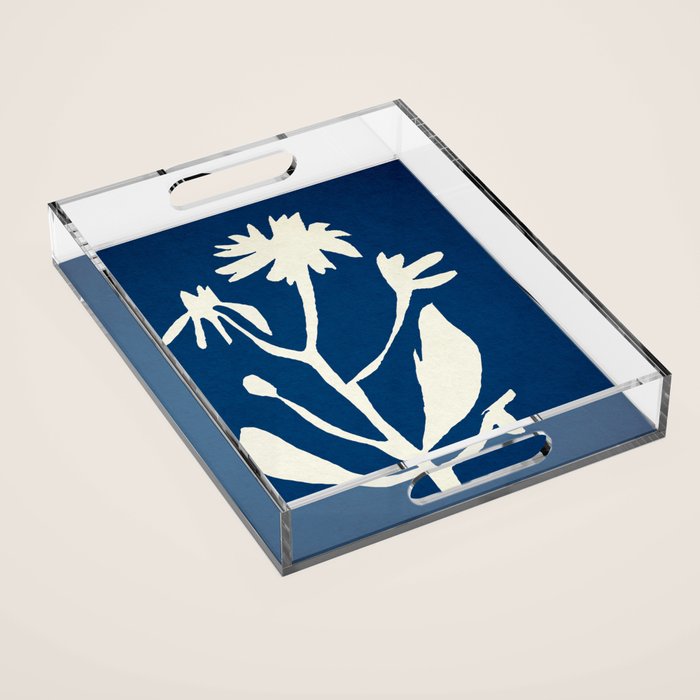 abstract botanical- blue flower Acrylic Tray Gallery Image 1