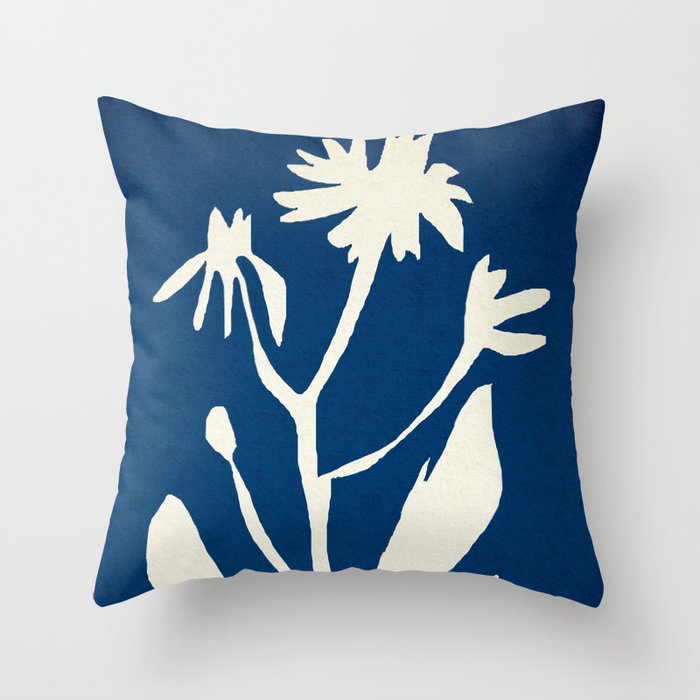 abstract botanical- blue flower Throw Pillow Gallery Image 1