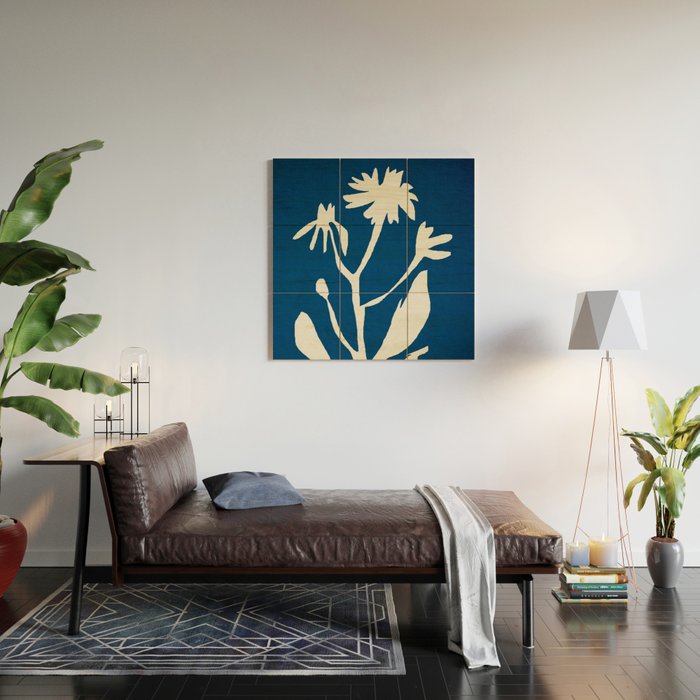 abstract botanical- blue flower Wood Wall Art Gallery Image 2