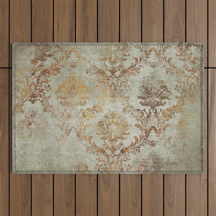 Aged Damask Texture 3 Outdoor Rug Gallery Image 1