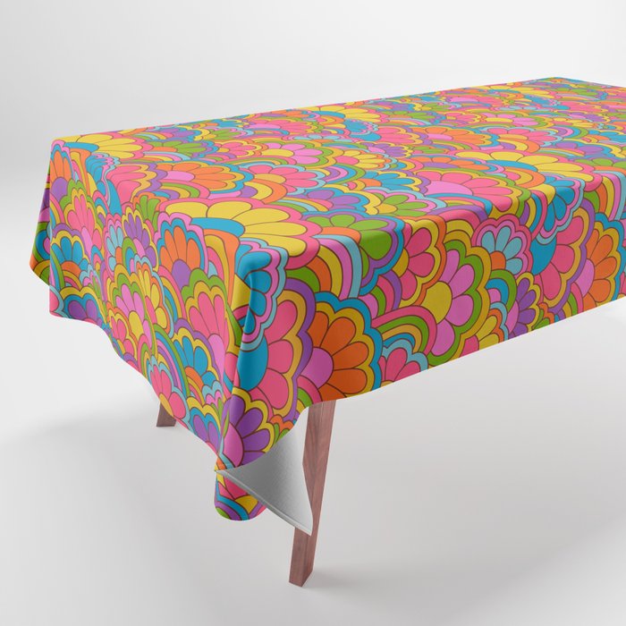 Retro Rainbow Flower Pattern Tablecloth Gallery Image 1