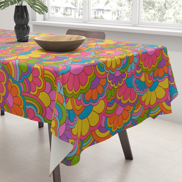 Retro Rainbow Flower Pattern Tablecloth Gallery Image 3