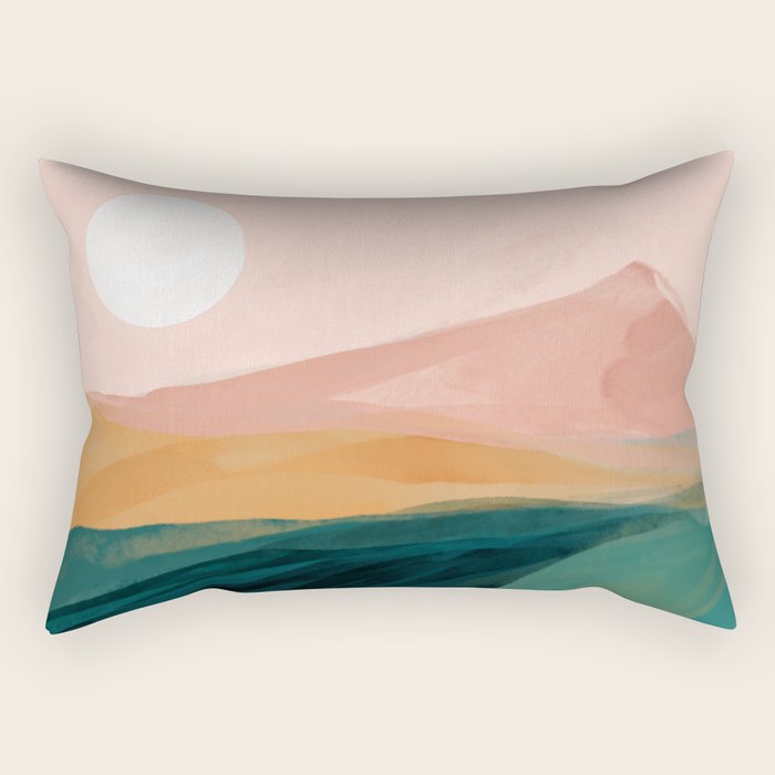 pink, green, gold moon watercolor mountains Rectangular Pillow Gallery Image 2