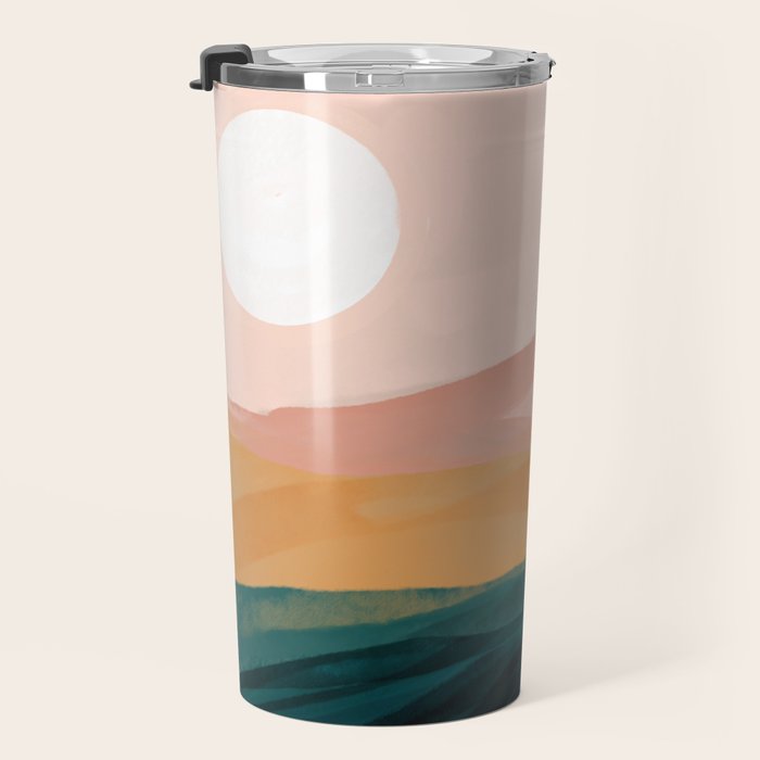 pink, green, gold moon watercolor mountains Travel Mug Gallery Image 3