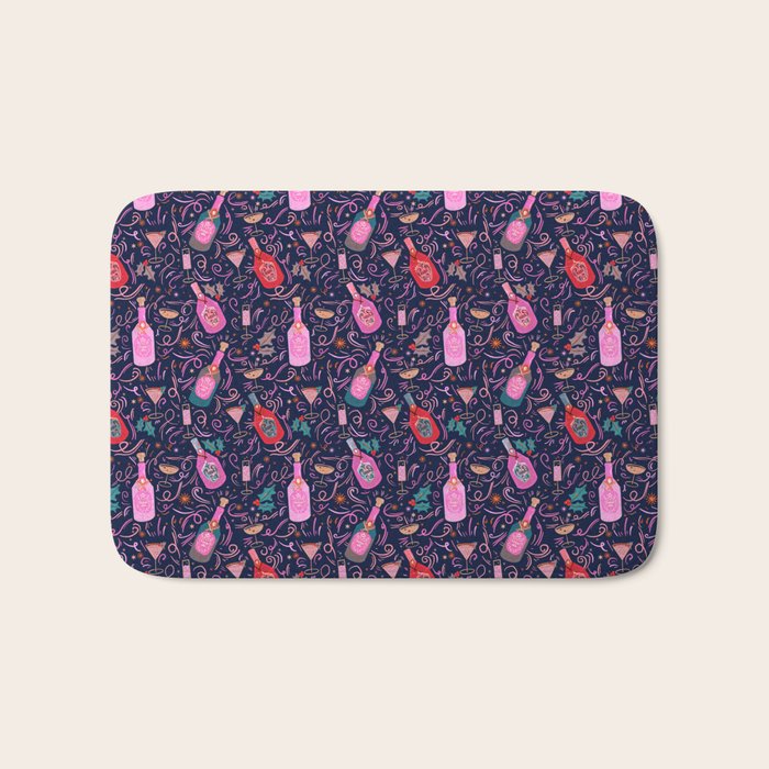 Festive Celebration Pattern  Holiday Champagne Bottles  and Cheers Bath Mat Gallery Image 1