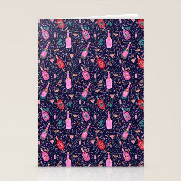 Festive Celebration Pattern  Holiday Champagne Bottles  and Cheers Stationery Card Gallery Image 2