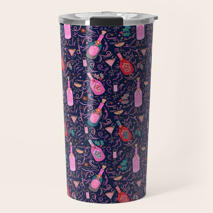 Festive Celebration Pattern  Holiday Champagne Bottles  and Cheers Travel Mug Gallery Image 1