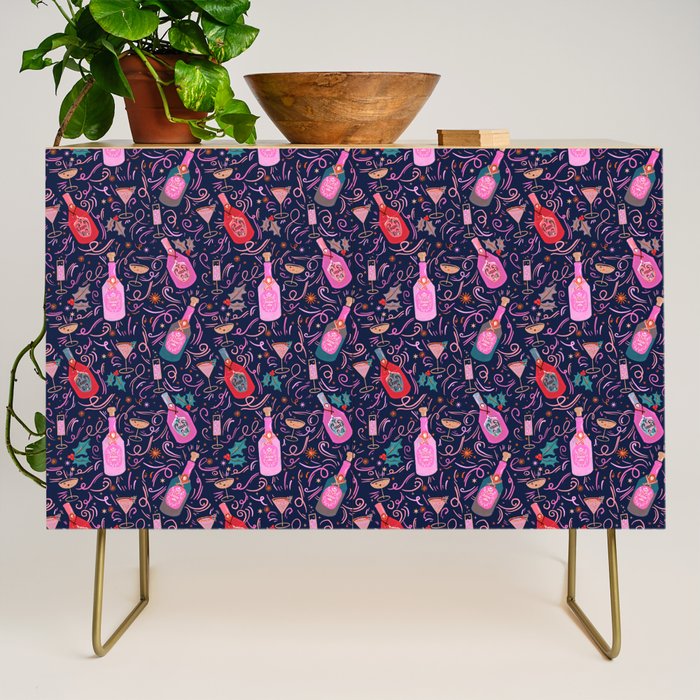 Festive Celebration Pattern  Holiday Champagne Bottles  and Cheers Credenza Gallery Image 1