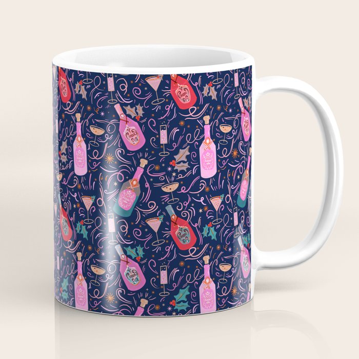 Festive Celebration Pattern  Holiday Champagne Bottles  and Cheers Coffee Mug Gallery Image 1