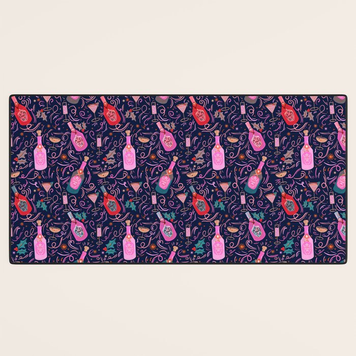 Festive Celebration Pattern  Holiday Champagne Bottles  and Cheers Desk Mat Gallery Image 3