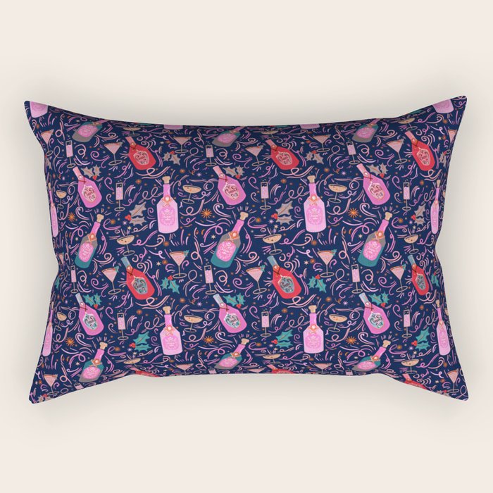 Festive Celebration Pattern  Holiday Champagne Bottles  and Cheers Rectangular Pillow Gallery Image 1