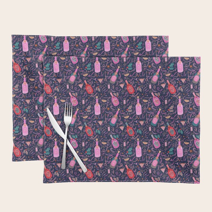 Festive Celebration Pattern  Holiday Champagne Bottles  and Cheers Placemat Gallery Image 1