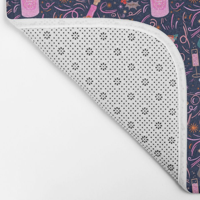 Festive Celebration Pattern  Holiday Champagne Bottles  and Cheers Bath Mat Gallery Image 2