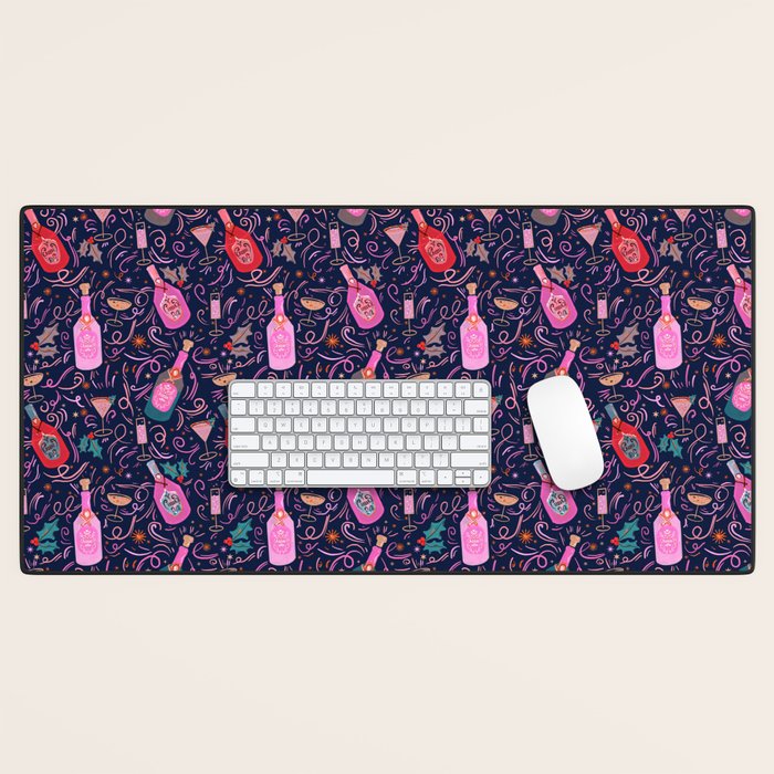 Festive Celebration Pattern  Holiday Champagne Bottles  and Cheers Desk Mat Gallery Image 1