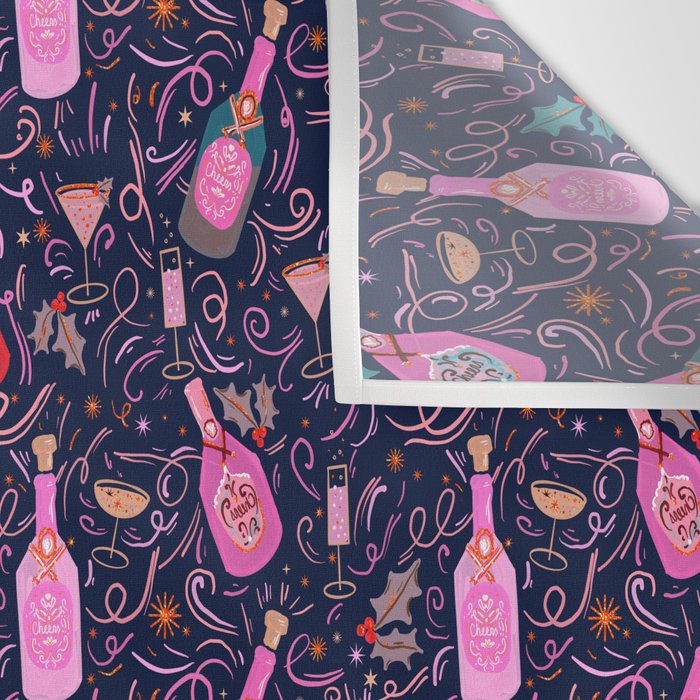 Festive Celebration Pattern  Holiday Champagne Bottles  and Cheers Wall Tapestry Gallery Image 3