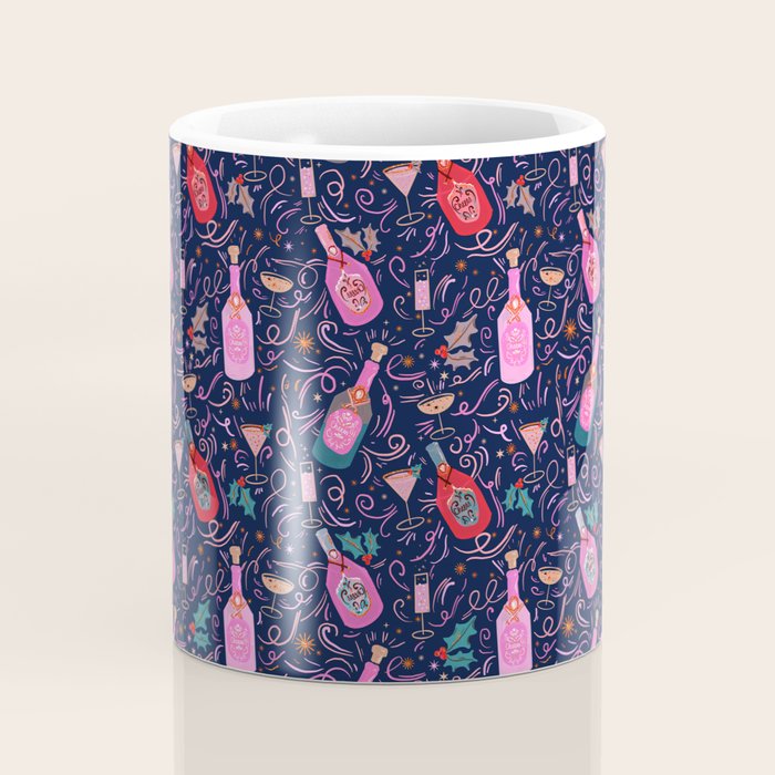 Festive Celebration Pattern  Holiday Champagne Bottles  and Cheers Coffee Mug Gallery Image 4