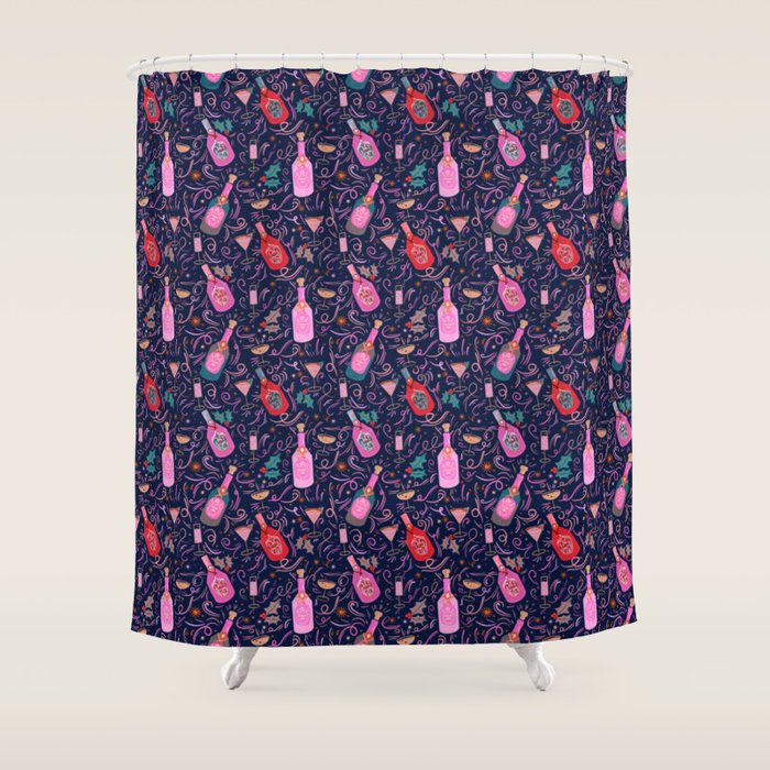Festive Celebration Pattern  Holiday Champagne Bottles  and Cheers Shower Curtain Gallery Image 1