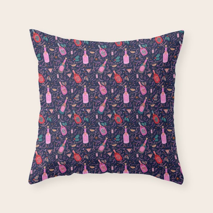 Festive Celebration Pattern  Holiday Champagne Bottles  and Cheers Throw Pillow Gallery Image 6