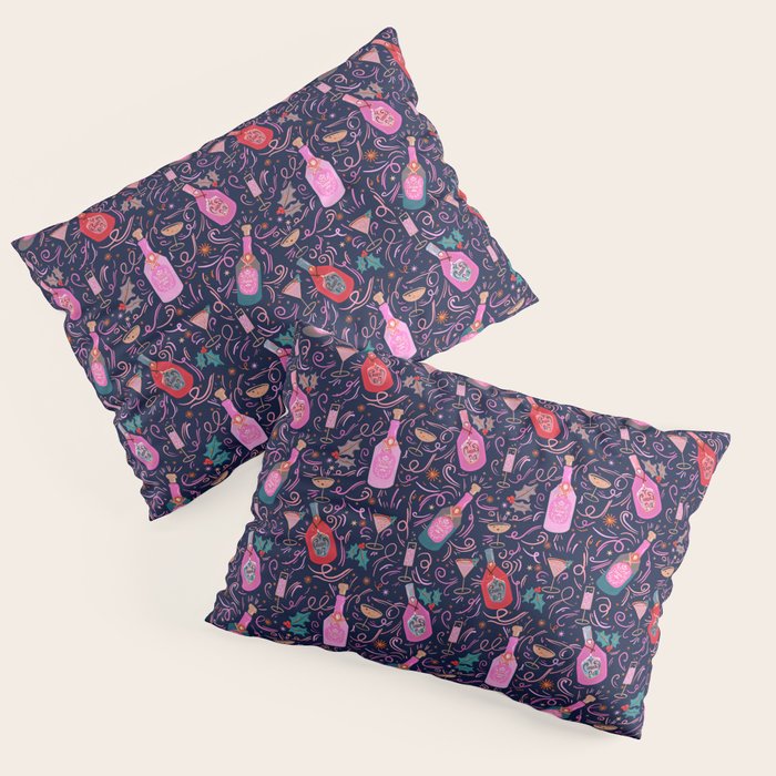 Festive Celebration Pattern  Holiday Champagne Bottles  and Cheers Pillow Sham Gallery Image 1