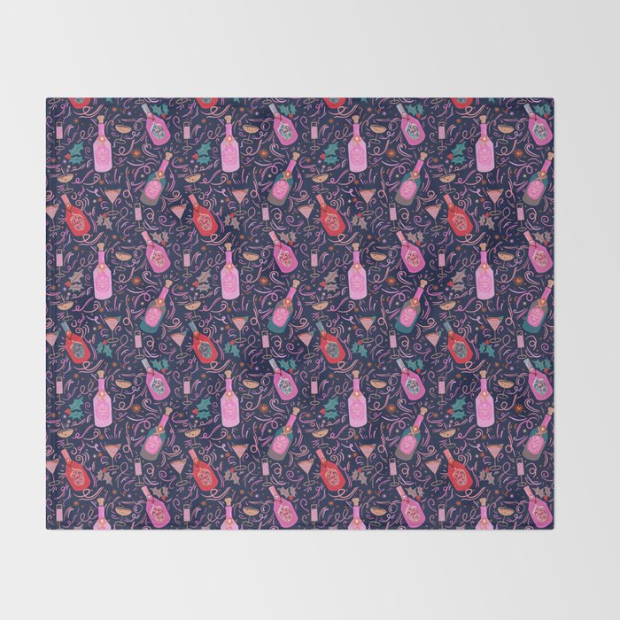 Festive Celebration Pattern  Holiday Champagne Bottles  and Cheers Throw Blanket Gallery Image 2