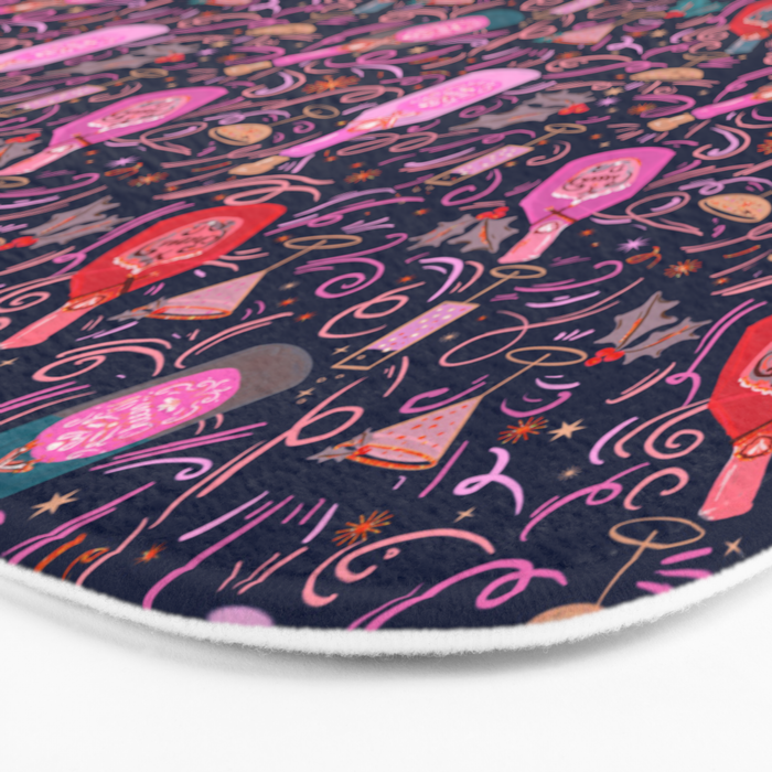 Festive Celebration Pattern  Holiday Champagne Bottles  and Cheers Bath Mat Gallery Image 3