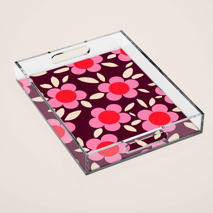 Pink and Maroon Flowers Pop Acrylic Tray Gallery Image 1