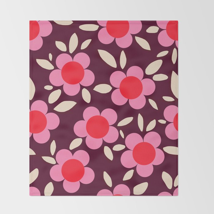 Pink and Maroon Flowers Pop Throw Blanket Gallery Image 2