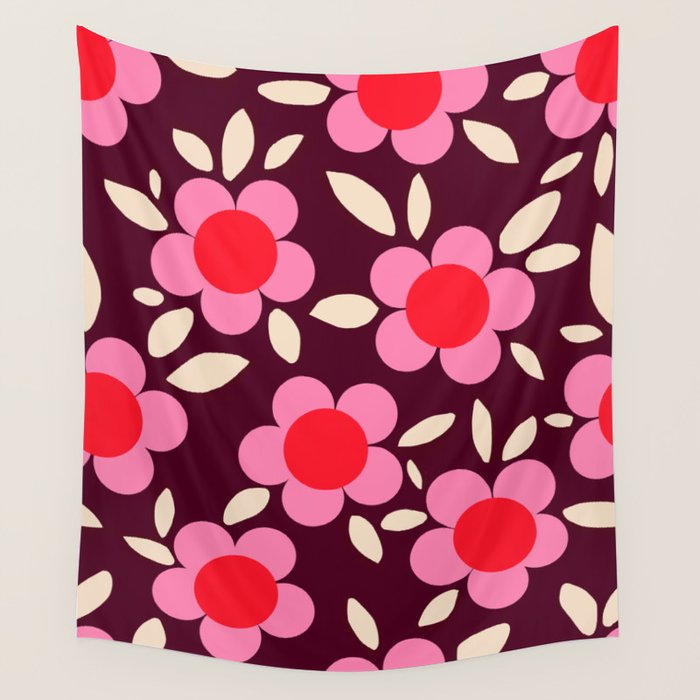 Pink and Maroon Flowers Pop Wall Tapestry Gallery Image 1