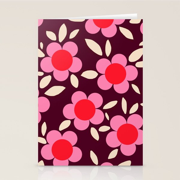 Pink and Maroon Flowers Pop Stationery Card Gallery Image 1