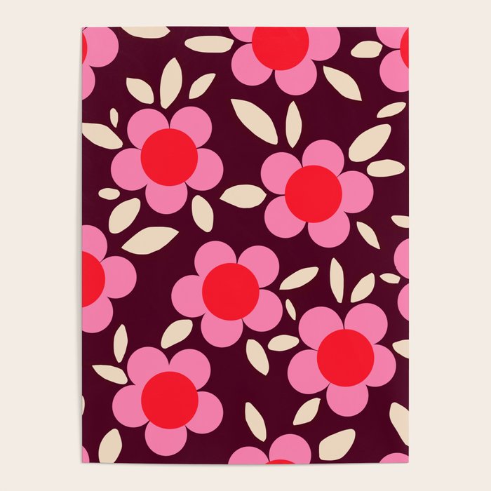 Pink and Maroon Flowers Pop Poster Gallery Image 1