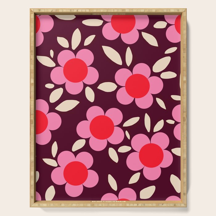 Pink and Maroon Flowers Pop Serving Tray Gallery Image 1