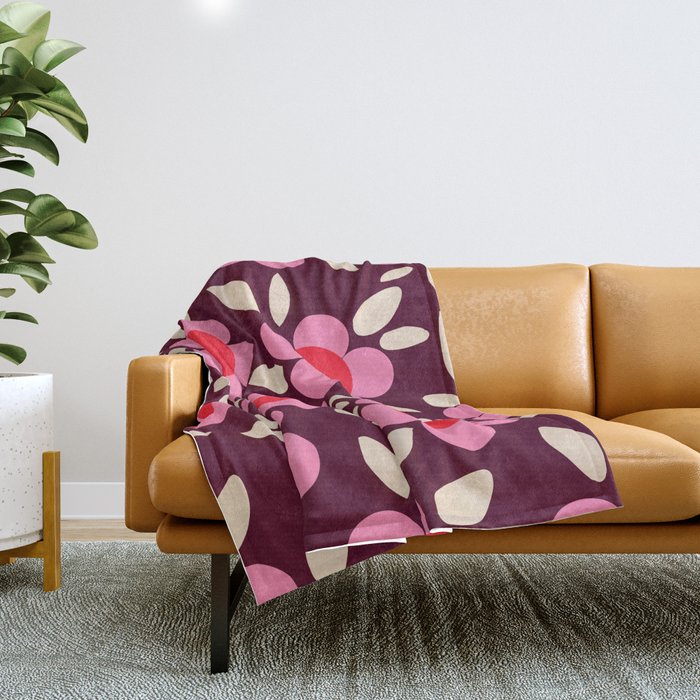 Pink and Maroon Flowers Pop Throw Blanket Gallery Image 1