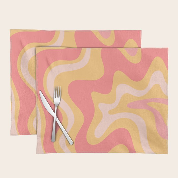 Liquid Swirl Retro Modern Abstract Pattern Blush Pink Mustard Placemat Gallery Image 1