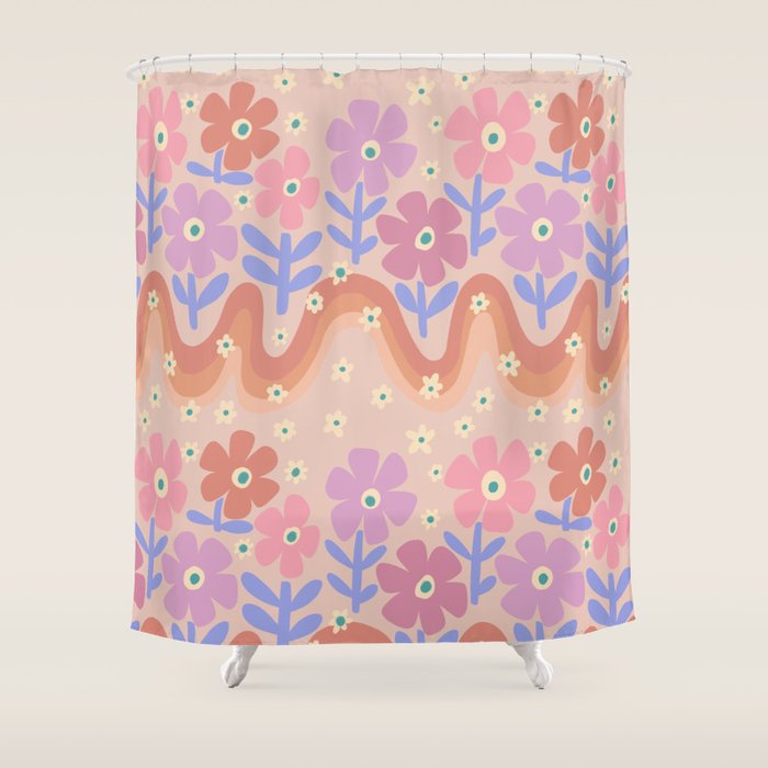 70s Retro Floral vibe Shower Curtain Gallery Image 1