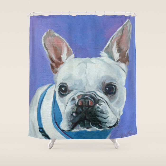 French Bulldog Oil Painting Portrait Shower Curtain Gallery Image 1