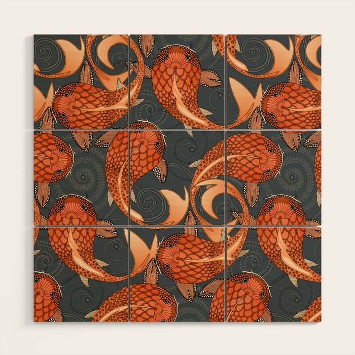 paisley fish gray Wood Wall Art Gallery Image 1